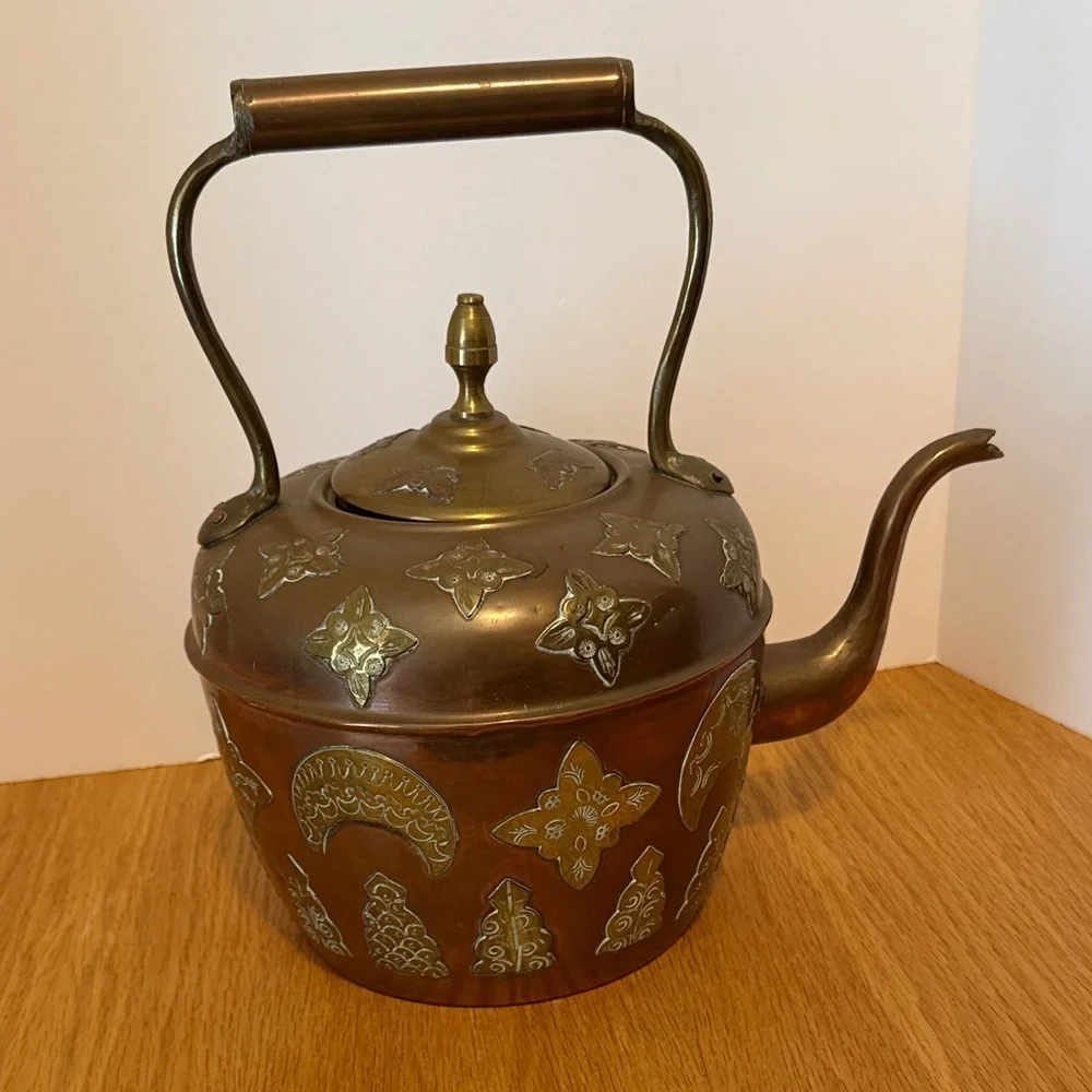 Antique Middle Eastern Copper Kettle with Intricate Design